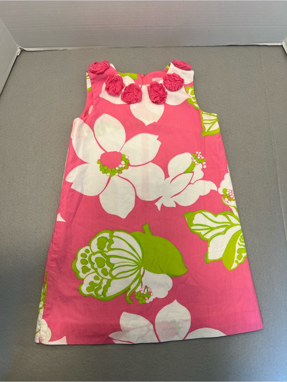 Lilly Pulitzer Girls Pink Floral Butterfly Rosette Shift Dress Size 6